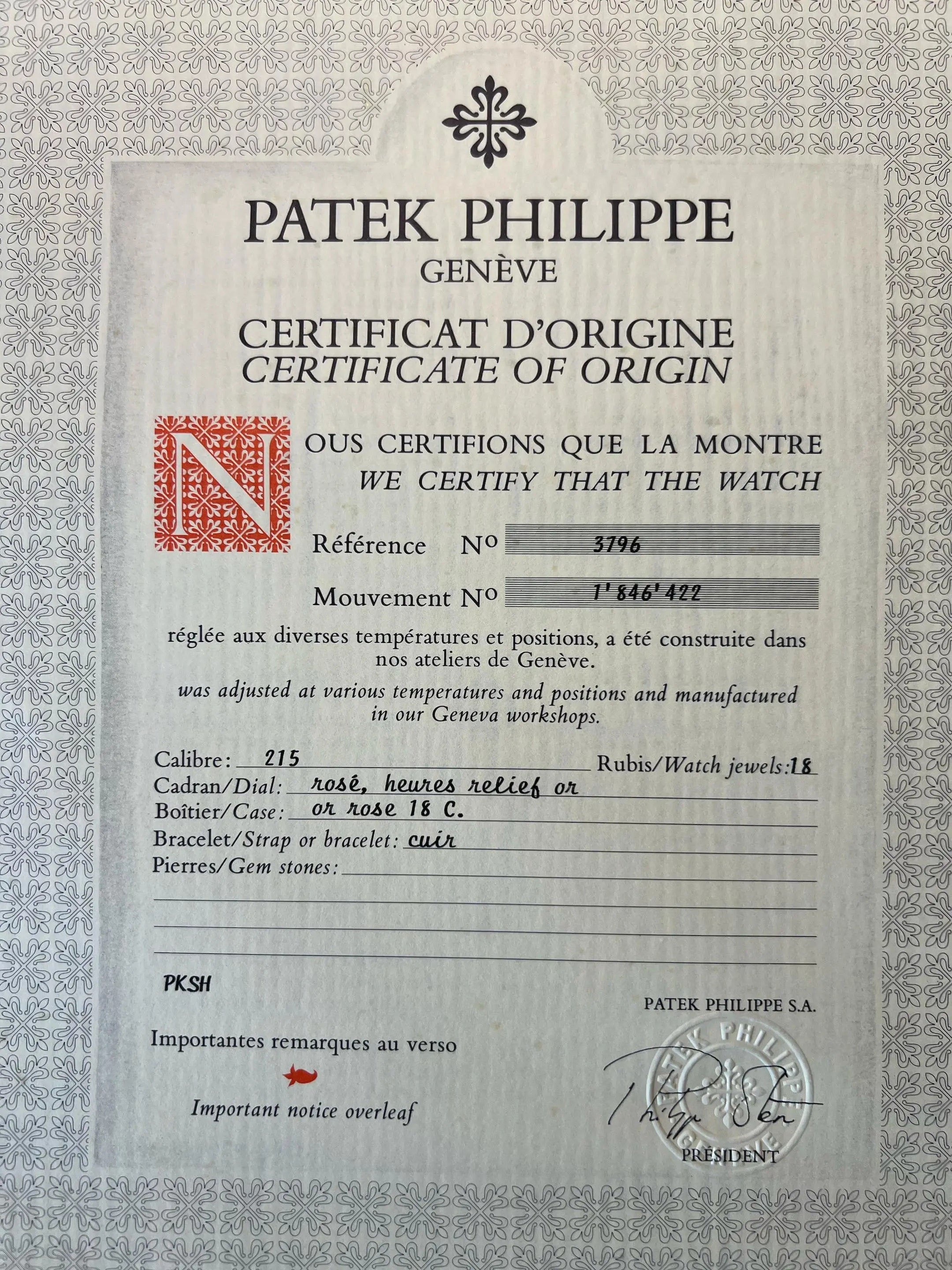 Patek - 3796R - 1995 <br>Pink On Pink <br>Certificate of Origin