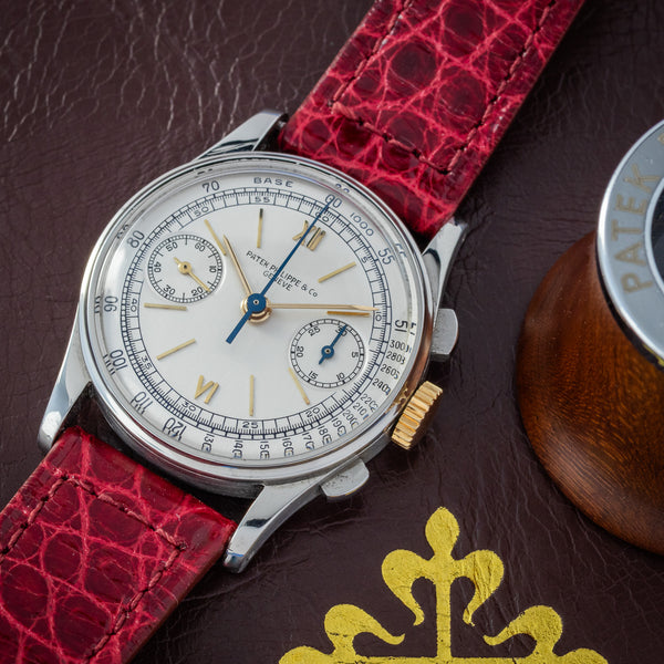 Patek Philippe Ref. 130A Stainless-Steel Chronograph with Extract-Confirmed Gold Indices and Crown, 1941