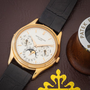 Patek Philippe - Reference 3941R - 1990 <br>Rose Gold - Perpetual Calendar <br>Full Set <br> Box, Wallet, Brochures, Pusher, Two Extracts From The Archives, Certificate Of Origin